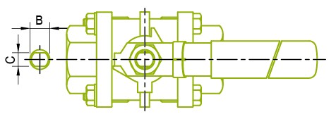 Vista superior: Válvula de esfera de 3 peças